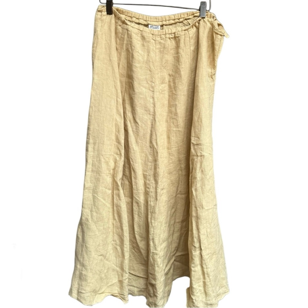 CP Shades 100% Linen full length skirt beige small raw cut factory hem